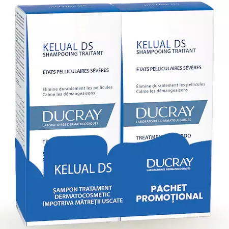 Ducray Kelual DS Pachet Sampon impotriva matretii severe recurente (dermatita seboreica) 100ml x 2 bucati , [],medik-on.ro