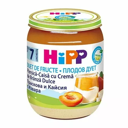 Hipp Fruit piure duet piersica, caise si branza x 160 grame, [],medik-on.ro