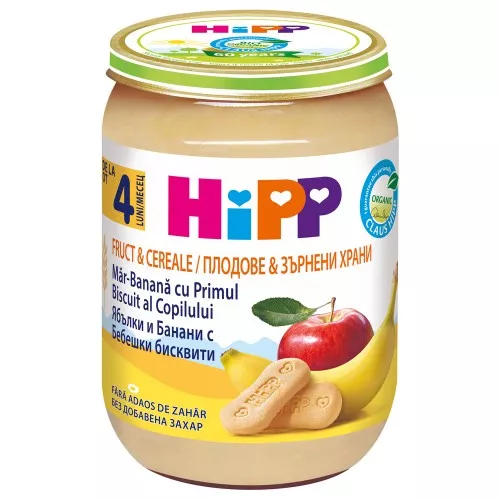 Hipp Piure banana, mar si biscuiti x 190 grame, [],medik-on.ro