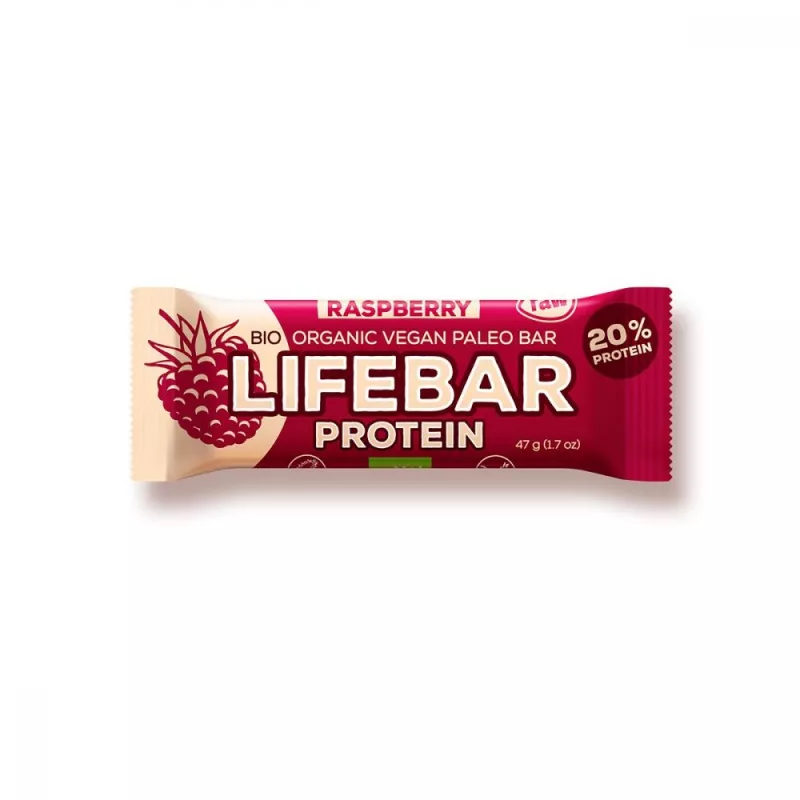 Lifebar Baton proteic cu zmeura raw bio x 47 grame, [],medik-on.ro