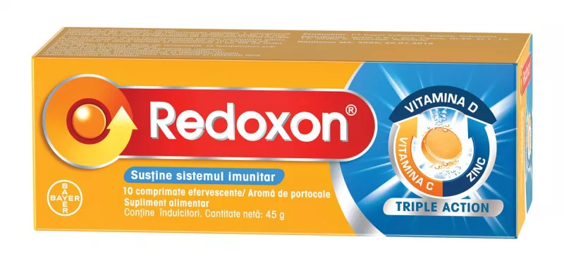 Redoxon Triple Action cu Vitamina C 1000 mg, Vitamina D 400IU si Zinc 10mg x 10 comprimate efervescente, [],medik-on.ro