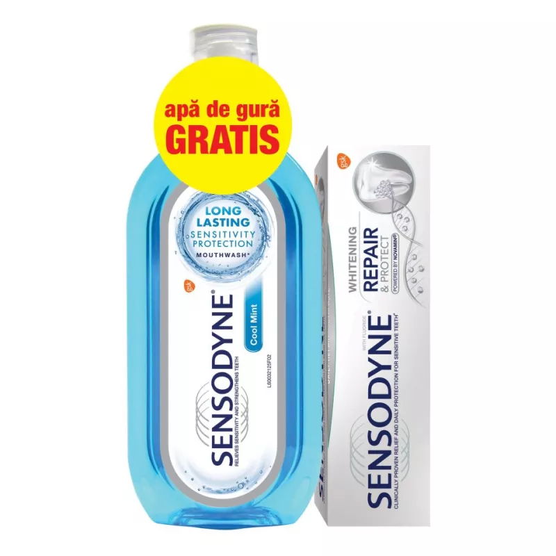 Sensodyne pasta de dinti repair&protect x 75ml + Apa de gura cool mint x 500ml, [],medik-on.ro
