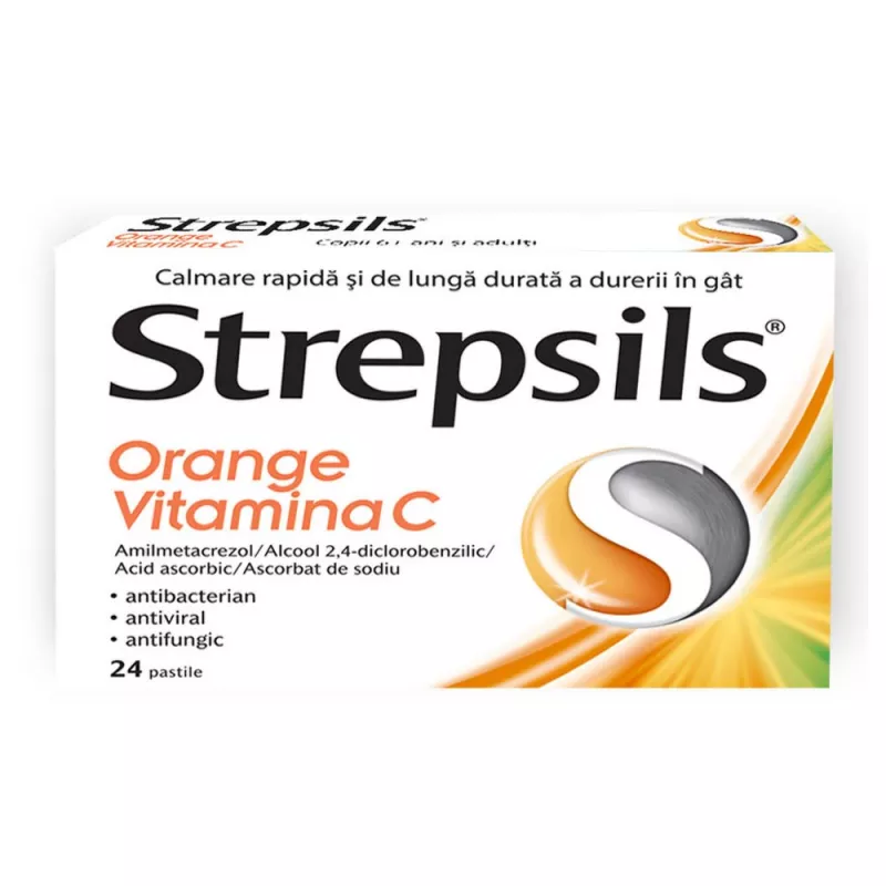 Strepsils Orange + Vitamina C x 24 pastile, [],medik-on.ro