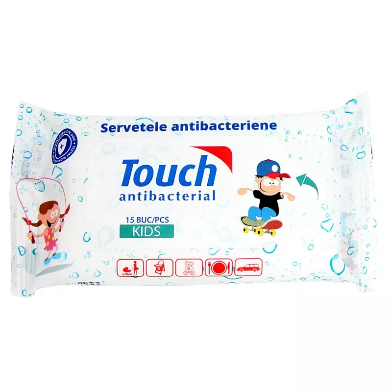 Touch kids servetele umede antibacteriene x 15 bucati, [],medik-on.ro