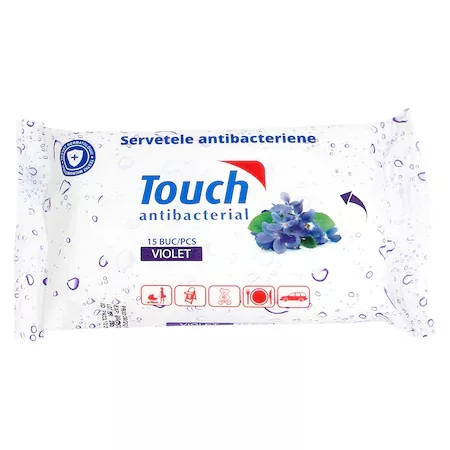 Touch Servetele umede antibacteriene Violet x 15 bucati, [],medik-on.ro