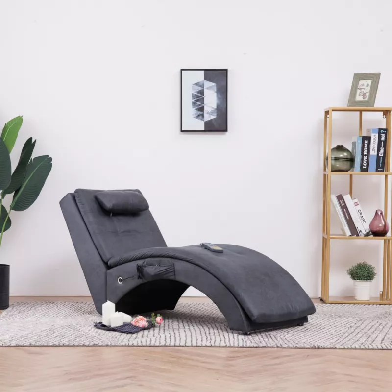 Șezlong de masaj cu pernă, gri, piele intoarsă artificială, [],https:mobideco.ro