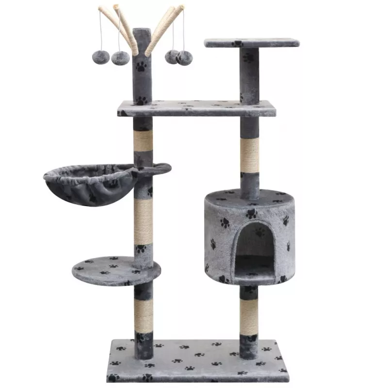 Ansamblu pisici, funie de sisal, 125 cm, imprimeu lăbuțe, gri, [],mobideco.ro