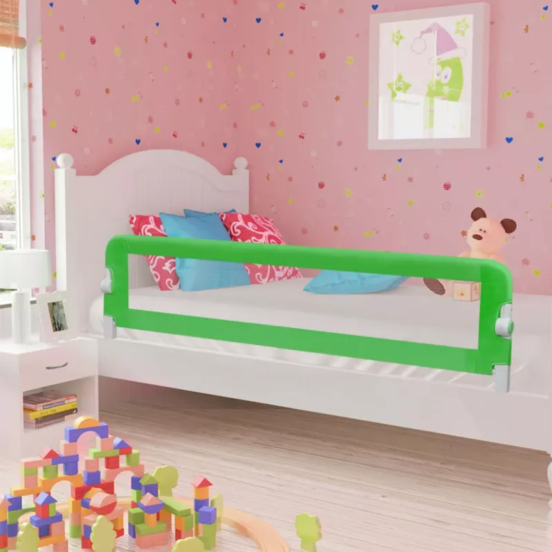 Balustradă de protecție pat copii, verde, 180x42 cm, poliester, [],mobideco.ro