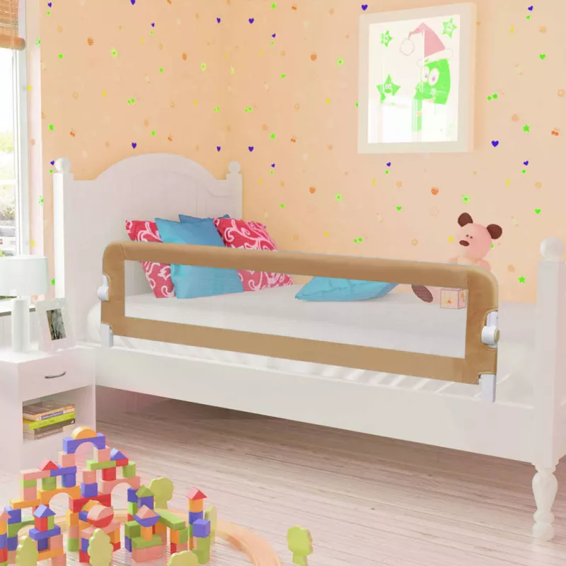 Balustradă protecție pat copii, gri taupe, 150x42 cm, poliester, [],mobideco.ro