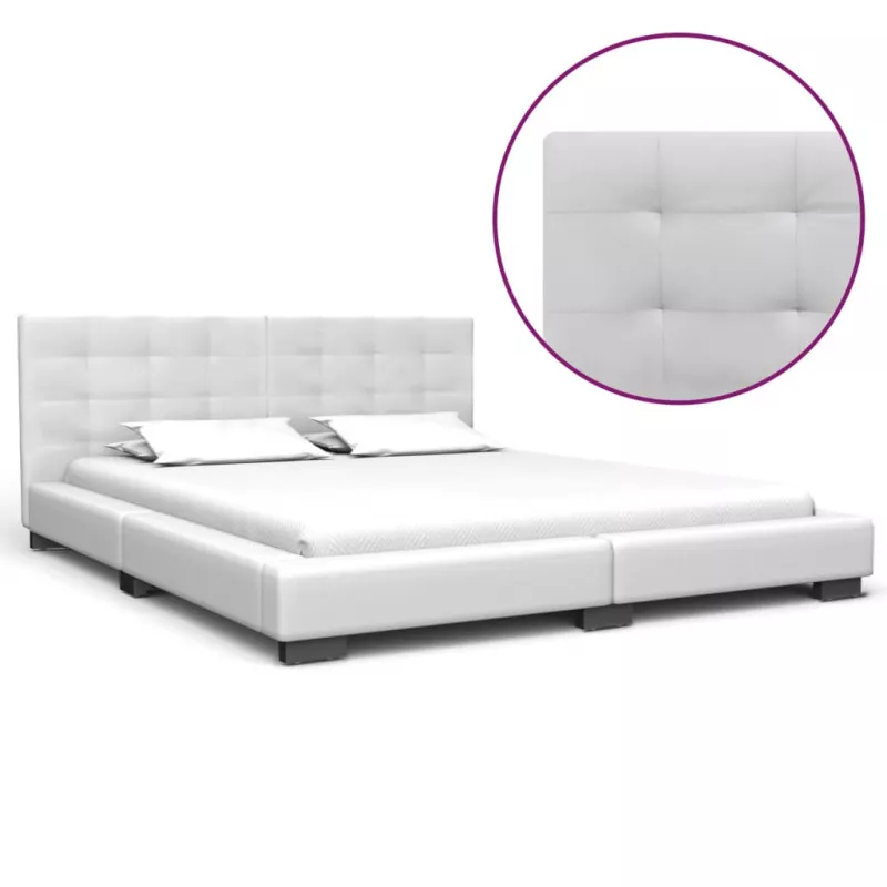 Cadru de pat, alb, 160 x 200 cm, piele artificială, [],mobideco.ro