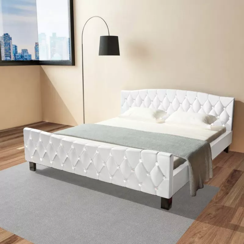 Cadru de pat, alb, 180 x 200 cm, piele artificială, [],mobideco.ro