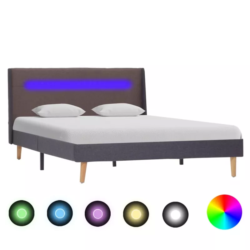 Cadru de pat cu LED, gri taupe, 120 x 200 cm, material textil, [],mobideco.ro