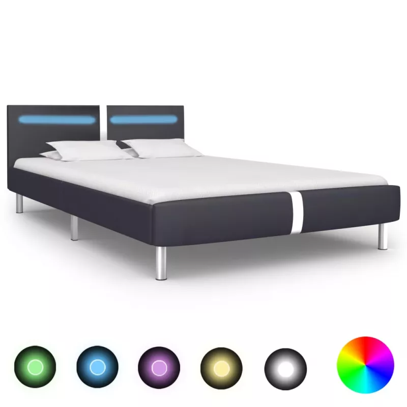 Cadru de pat cu LED, negru, 140 x 200 cm, piele artificială, [],mobideco.ro