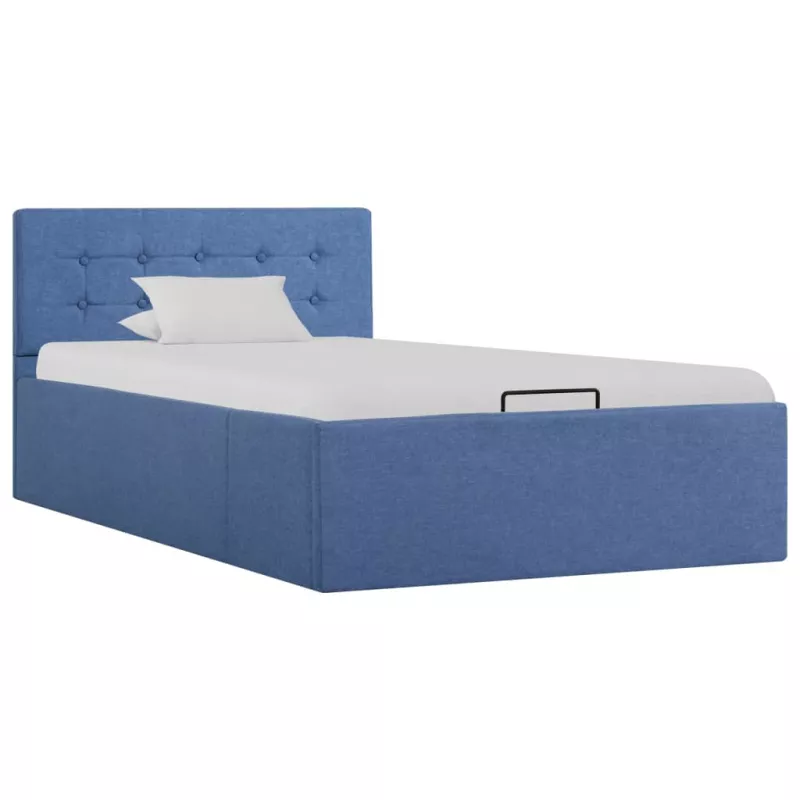 Cadru de pat hidraulic cu ladă, albastru, 100 x 200 cm, textil, [],mobideco.ro