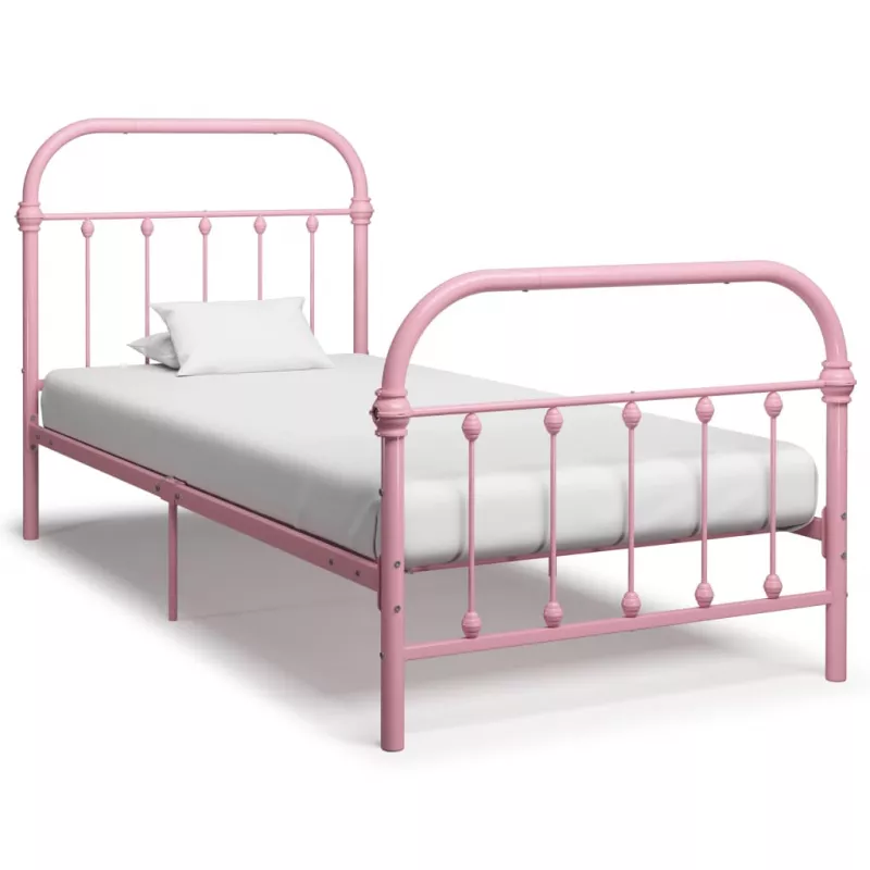 Cadru de pat, roz, 90 x 200 cm, metal, [],mobideco.ro
