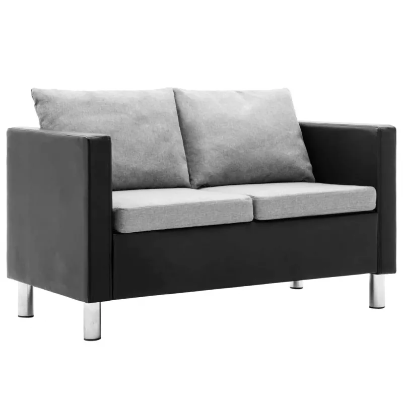 Canapea cu 2 locuri, piele ecologică, negru și gri deschis, [],mobideco.ro