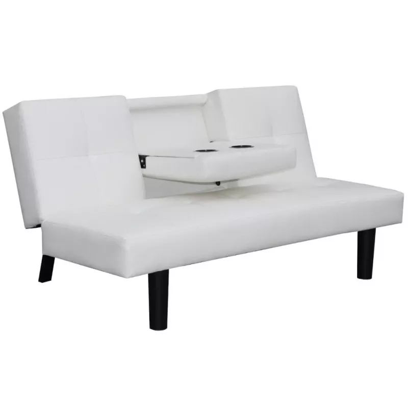 Canapea extensibilă cu masă rabatabilă, piele artificială, alb, [],mobideco.ro