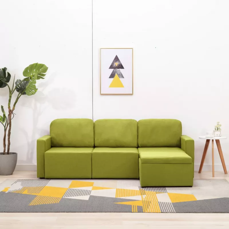 Canapea extensibilă modulară, 3 locuri, verde, material textil, [],mobideco.ro