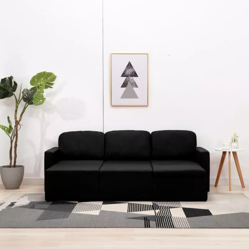 Canapea extensibilă modulară cu 3 locuri, negru, textil, [],mobideco.ro