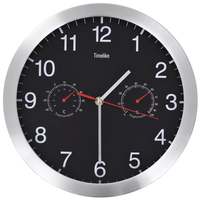 Ceas perete mecanism cuarț, higrometru/termometru, negru, 30 cm, [],https:mobideco.ro