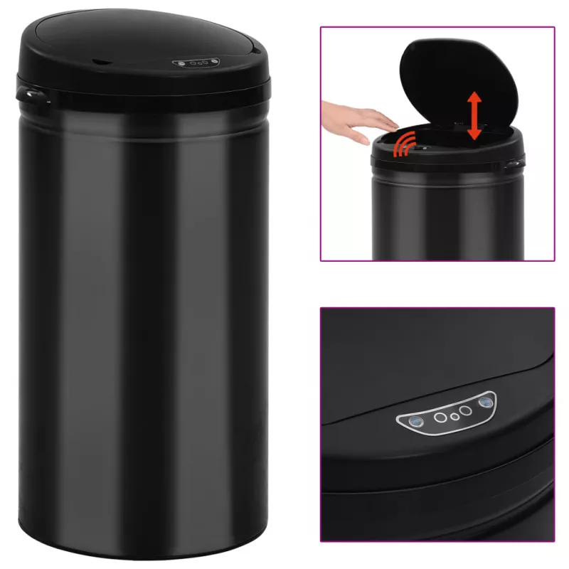 Coș de gunoi automat cu senzor, 50 L, negru, oțel carbon, [],mobideco.ro
