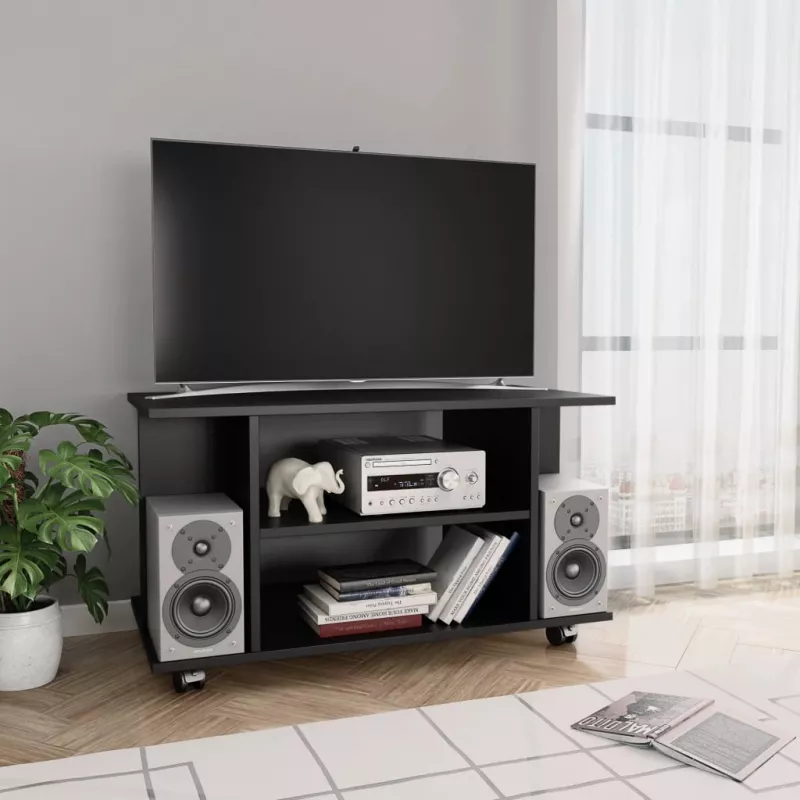 Comodă TV cu rotile, negru, 80 x 40 x 40 cm, PAL, [],mobideco.ro
