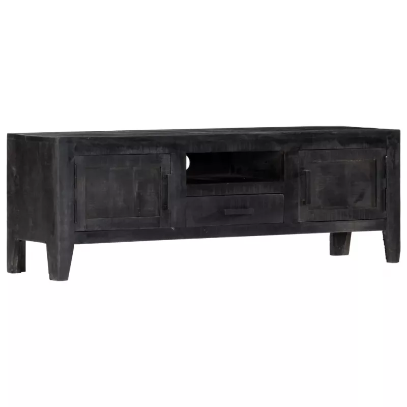 Comodă TV, negru, 118 x 30 x 40 cm, lemn masiv de mango, [],https:mobideco.ro