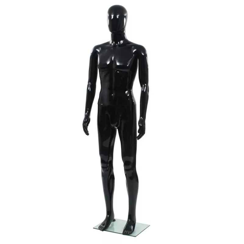 Corp manechin masculin, suport din sticlă, Negru lucios 185 cm, [],mobideco.ro
