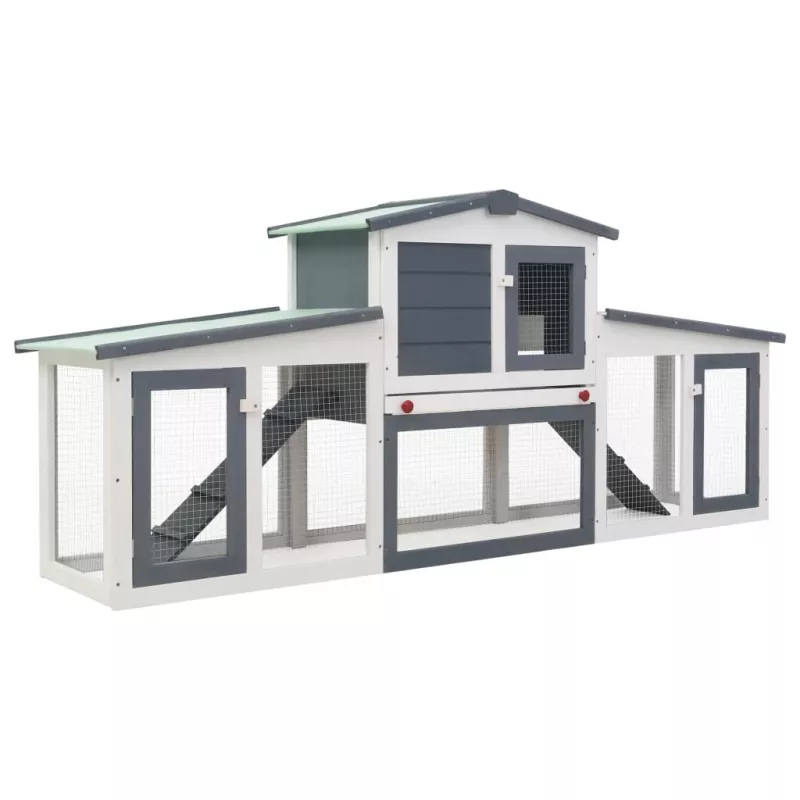 Cușcă exterior pentru iepuri mare, gri&amp;alb, 204x45x85 cm, lemn, [],https:mobideco.ro