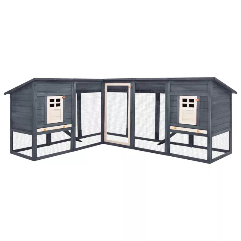 Cușcă iepuri exterior, spațiu de joacă, gri/alb, lemn de brad, [],https:mobideco.ro