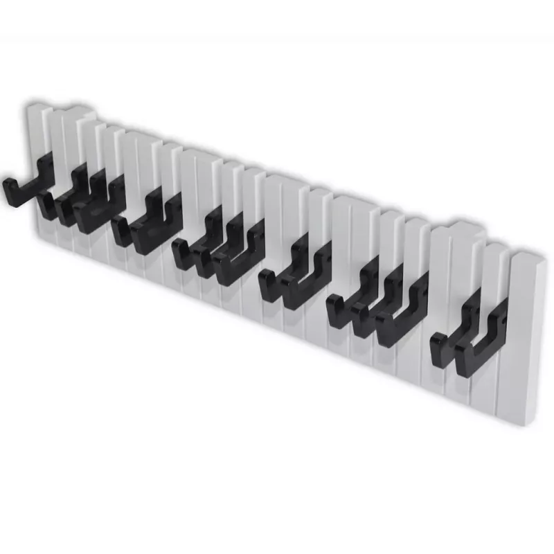 Cuier de perete cu design claviatură de pian cu 16 cârlige negre, [],mobideco.ro