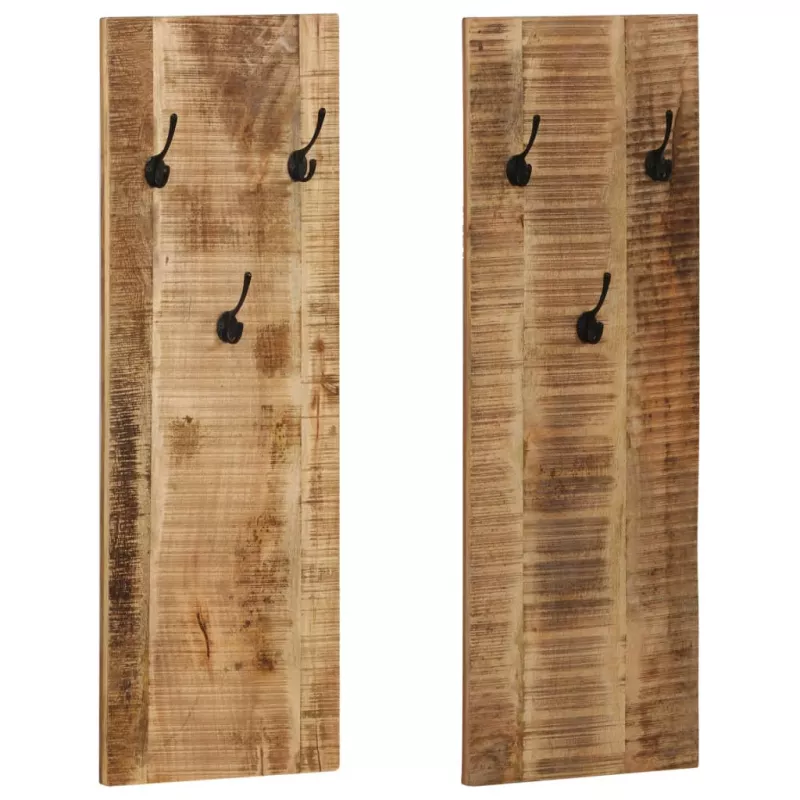 Cuier haine de perete, 2 buc., lemn masiv de mango 36x110x3 cm, [],mobideco.ro