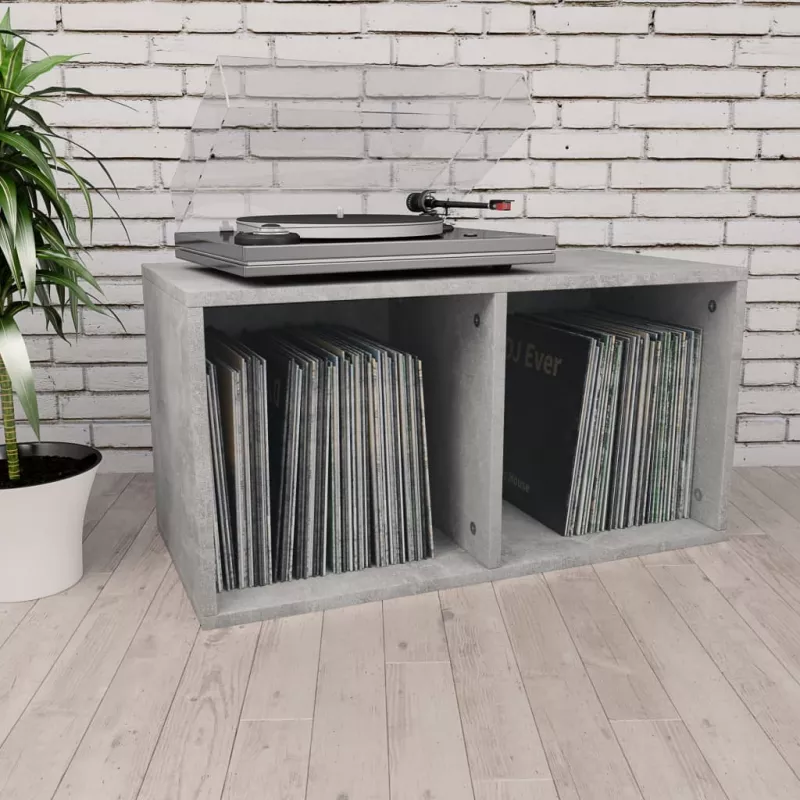 Cutie de depozitare vinyl-uri, gri beton, 71 x 34 x 36 cm, PAL, [],https:mobideco.ro