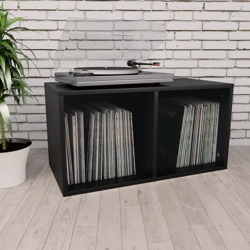 Cutie de depozitare vinyl-uri, negru, 71 x 34 x 36 cm, PAL, [],https:mobideco.ro