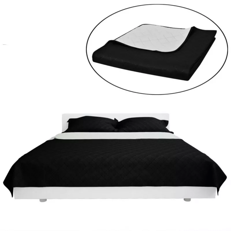Cuvertură de pat matlasată cu două fețe negru/alb 220 x 240 cm, [],https:mobideco.ro