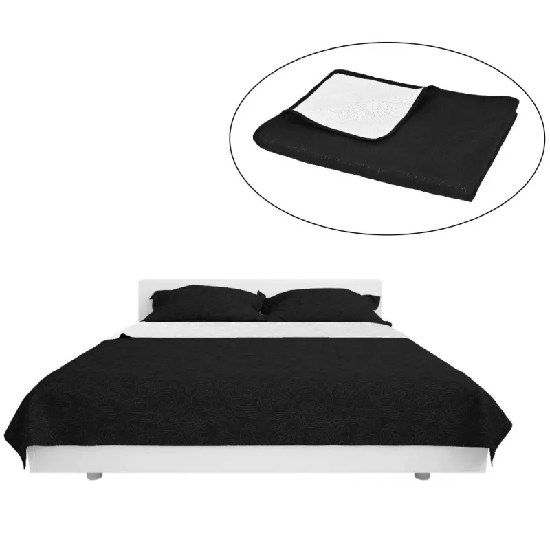 Cuvertură matlasată cu două fețe, 170x210 cm, negru și alb, [],https:mobideco.ro