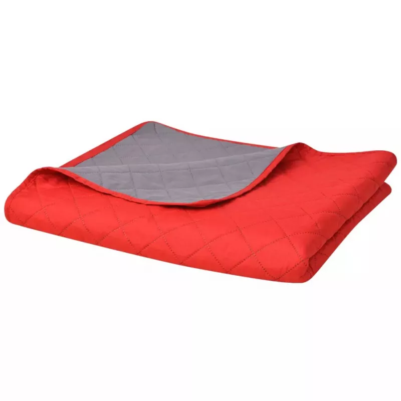Cuvertură matlasată cu două fețe, 230 x 260 cm, roșu și gri, [],https:mobideco.ro