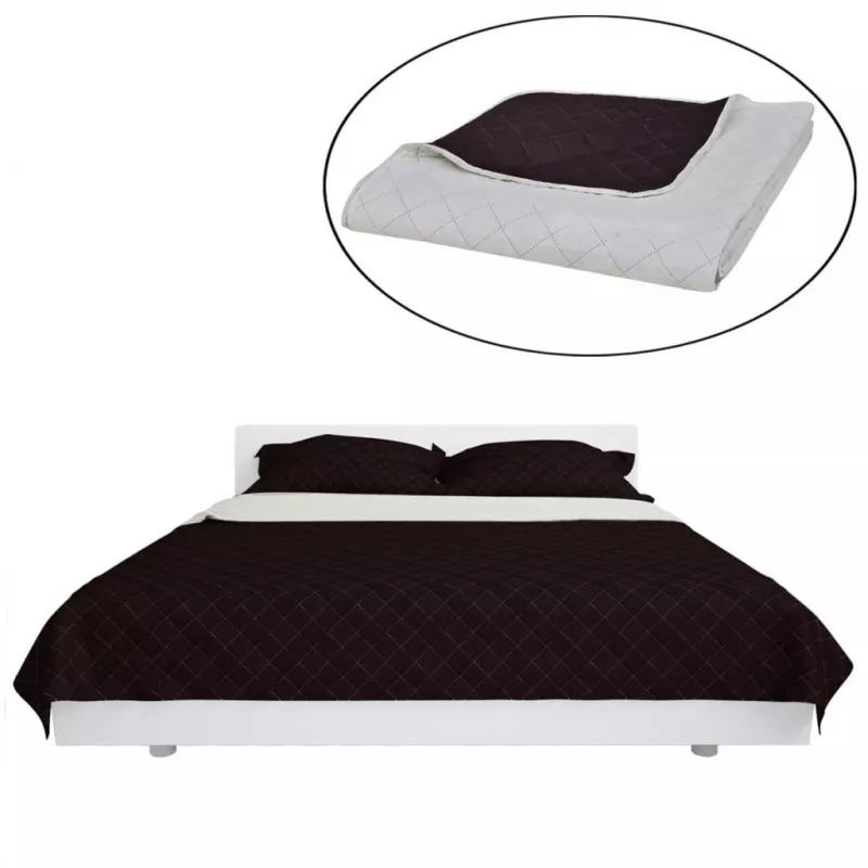 Cuvertură matlasată cu două fețe Bej/Maro 220 x 240 cm, [],https:mobideco.ro
