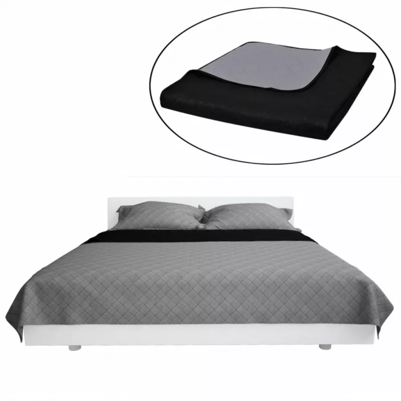 Cuvertură matlasată cu doua fețe 170 x 210 cm, Negru/gri, [],https:mobideco.ro