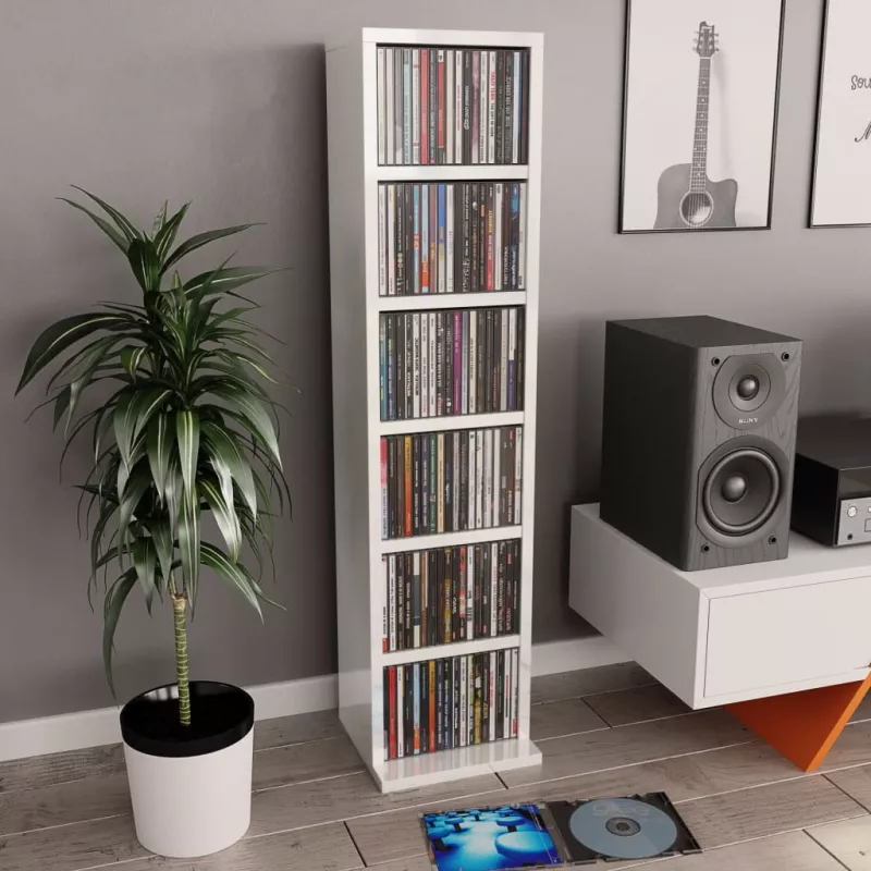 Dulap CD-uri, alb extralucios, 21 x 20 x 88 cm, PAL, [],https:mobideco.ro