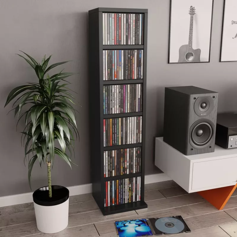 Dulap CD-uri, negru, 21x20x88 cm, PAL, [],https:mobideco.ro