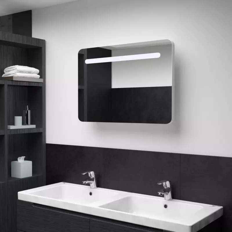Dulap de baie cu oglindă și LED, 80 x 11 x 55 cm, [],mobideco.ro