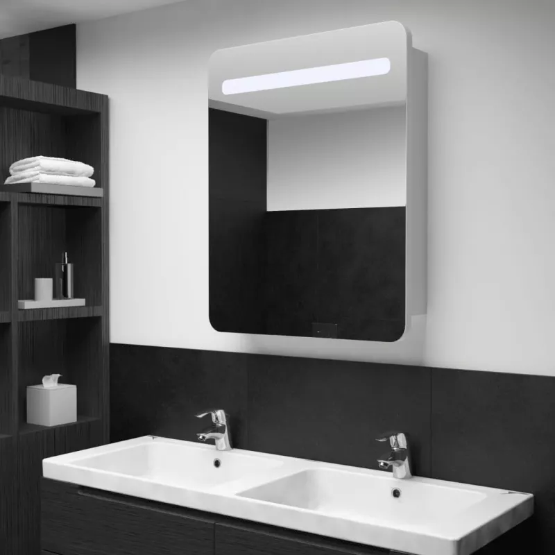 Dulap de baie cu oglindă și LED-uri, 60 x 11 x 80 cm, [],mobideco.ro