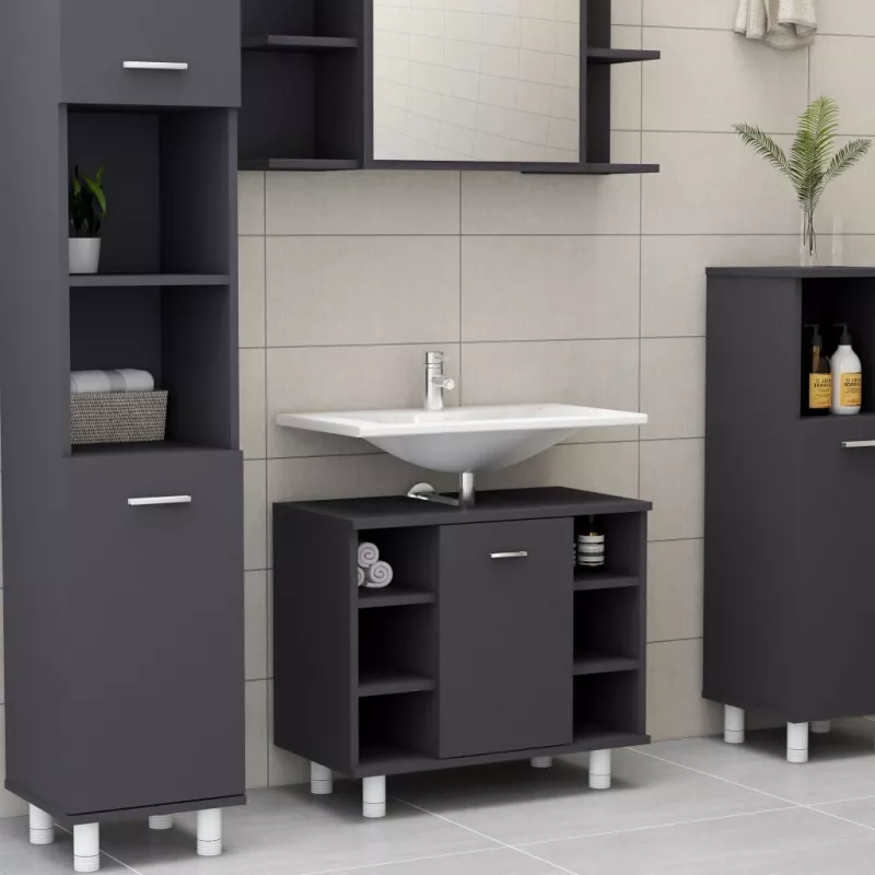 Dulap de baie, gri, 60 x 32 x 53,5 cm, PAL, [],https:mobideco.ro
