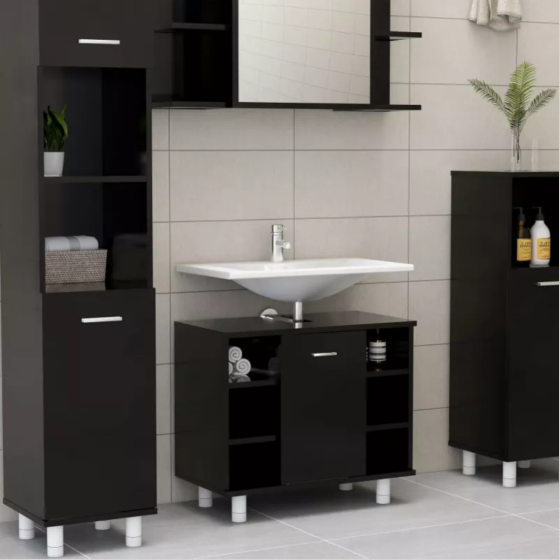 Dulap de baie, negru, 60 x 32 x 53,5 cm, PAL, [],https:mobideco.ro