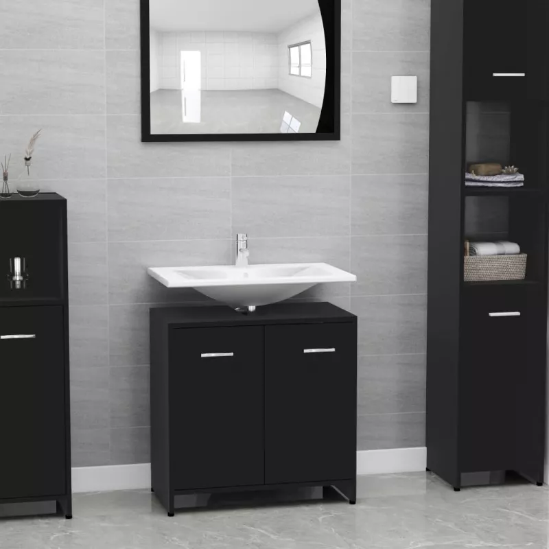 Dulap de baie, negru, 60 x 33 x 58 cm, PAL, [],https:mobideco.ro