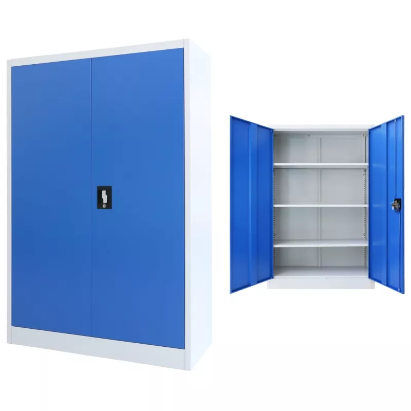 Dulap de birou, metal, 90 x 40 x 140 cm, gri și albastru, [],mobideco.ro