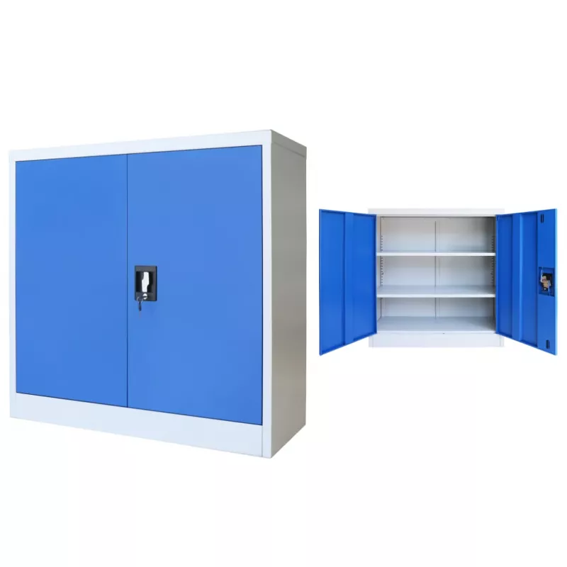 Dulap de birou, metal, 90 x 40 x 90 cm, gri și albastru, [],mobideco.ro