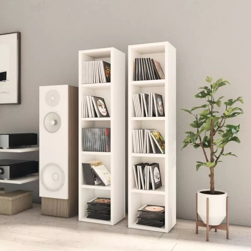Dulapuri CD-uri, 2 buc., alb, 21 x 16 x 93,5 cm, PAL, [],https:mobideco.ro