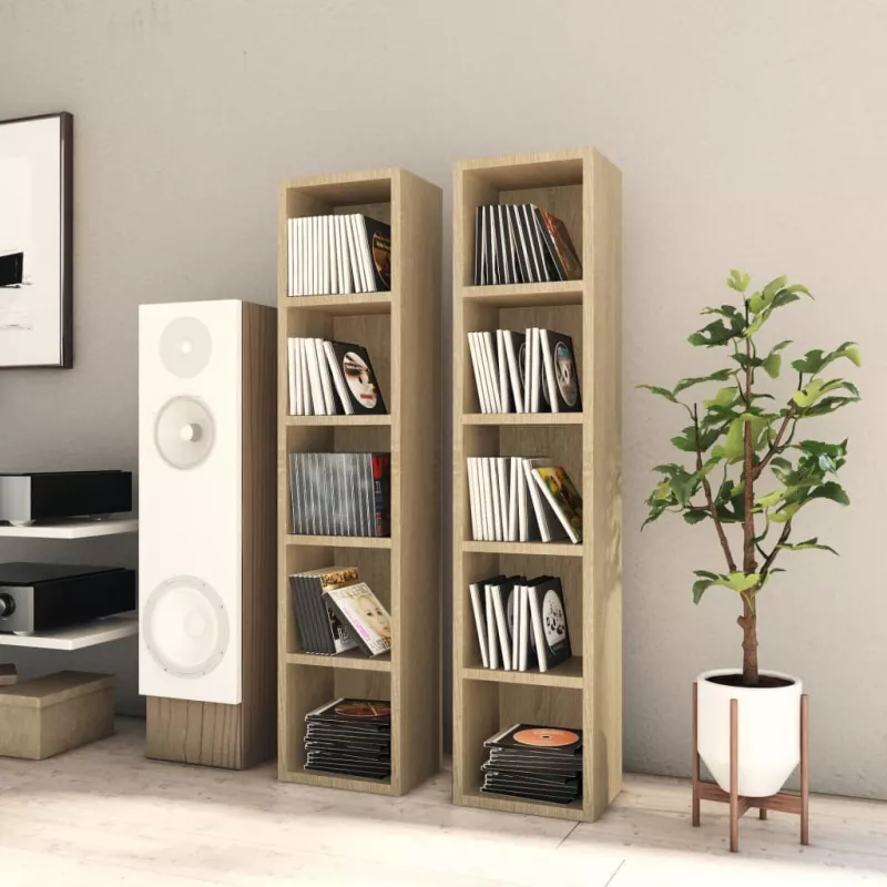 Dulapuri CD-uri, 2 buc., stejar Sonoma, 21x16x93,5 cm, PAL, [],https:mobideco.ro